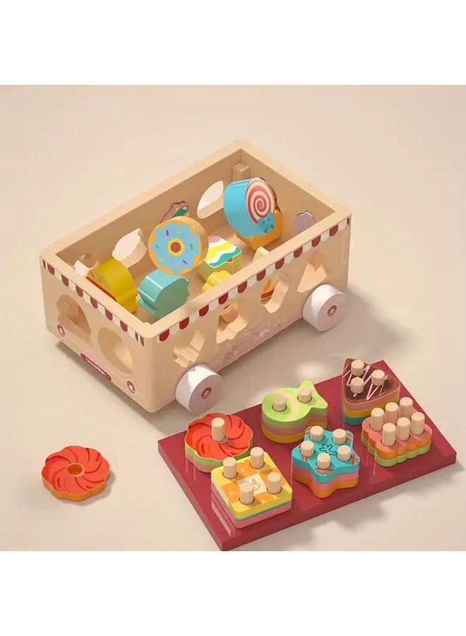 جي إتش تي أو واي 749 عربة ألعاب خشبية قابلة للتراص لتحضير الحلوى والمثلجات للأطفال لتطوير المهارات - Image 3